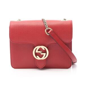 Gucci Interlocking GG Shoulder Bag Leather Red